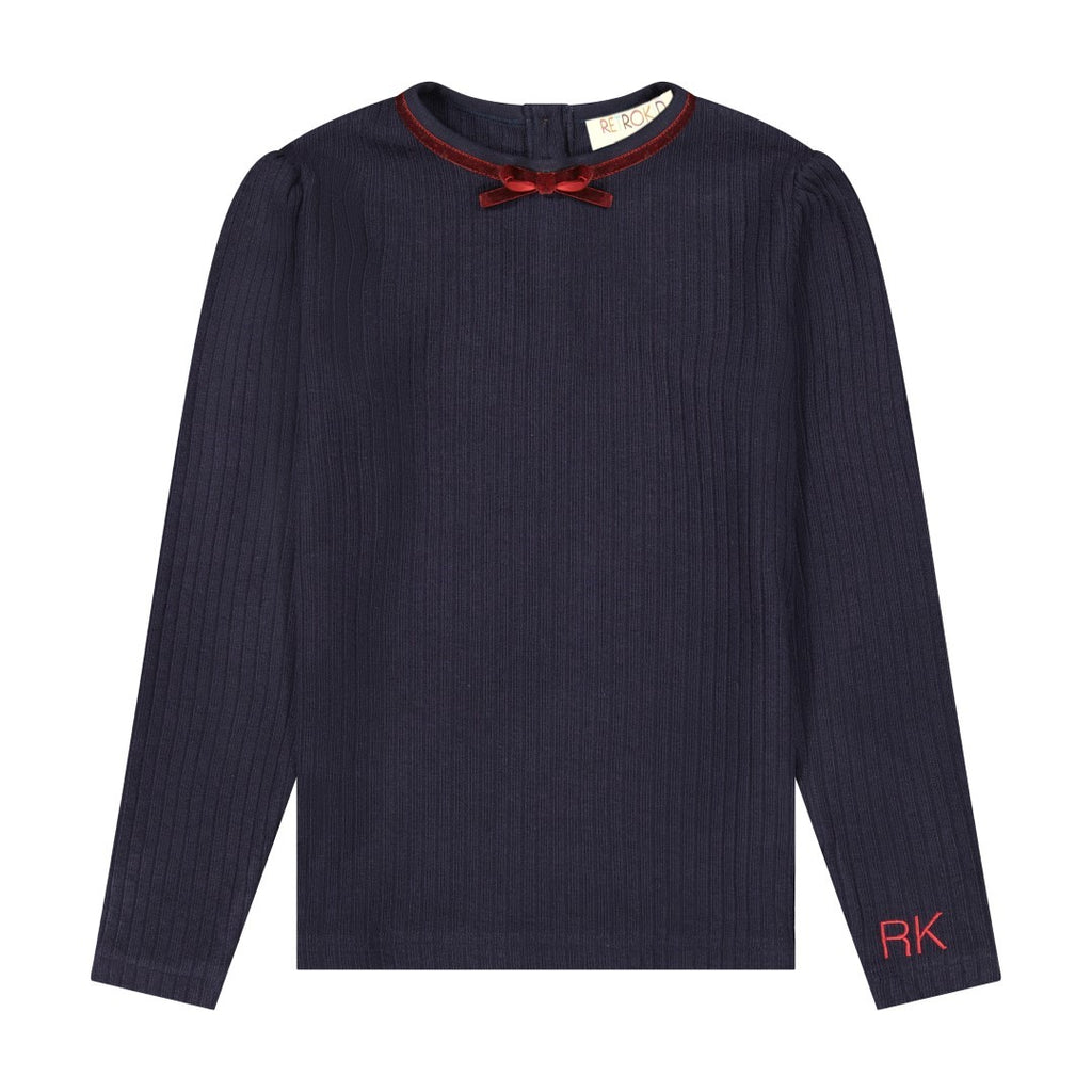 Retrokid Stella Girls Ribbed Knit Navy Bow Detail Sweater