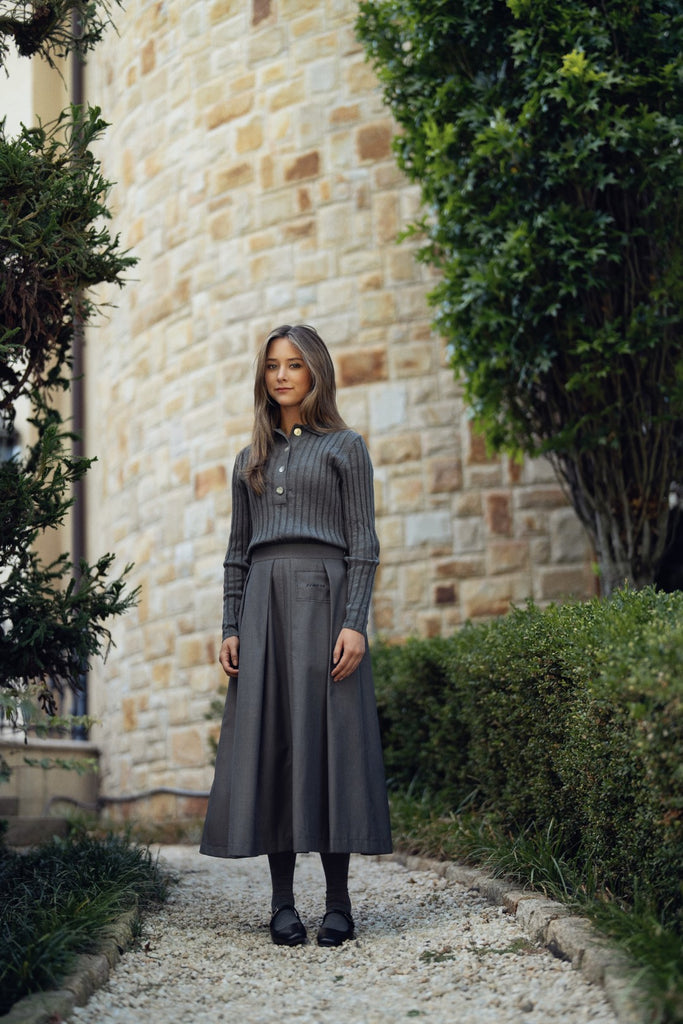 NdotM Pleated Wool Twill Grey Skirt