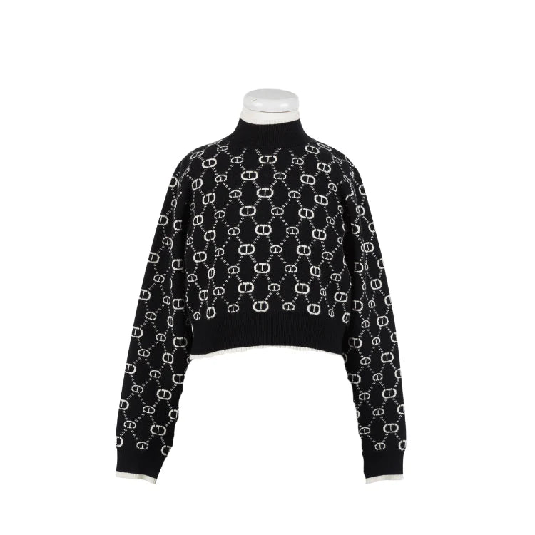 Twinset Mockneck Nero/ Micro Logo Off White Sweater