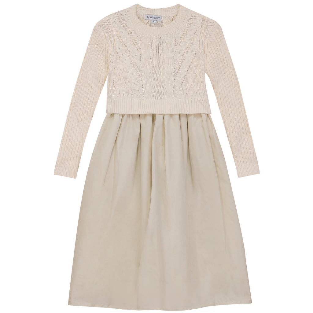 Blumint Cable Knit And Taffeta Cream Dress