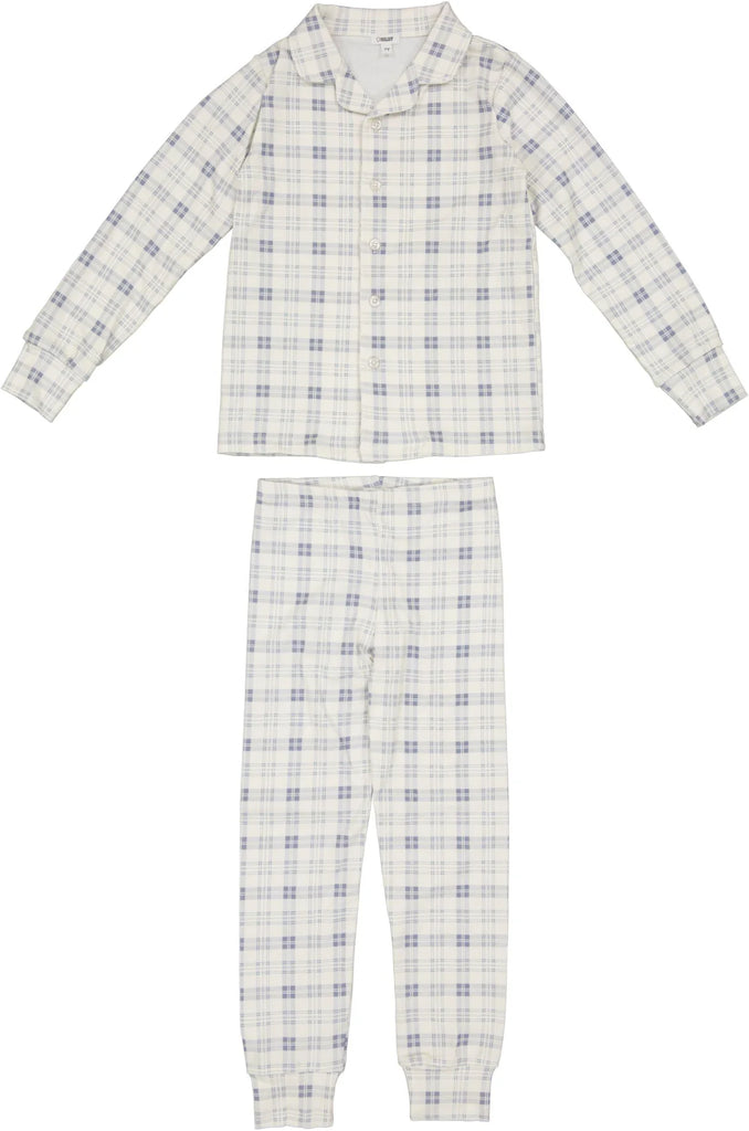 Bonjoy Plaid Grandpa Ivory/Blue Pajamas FINAL SALE