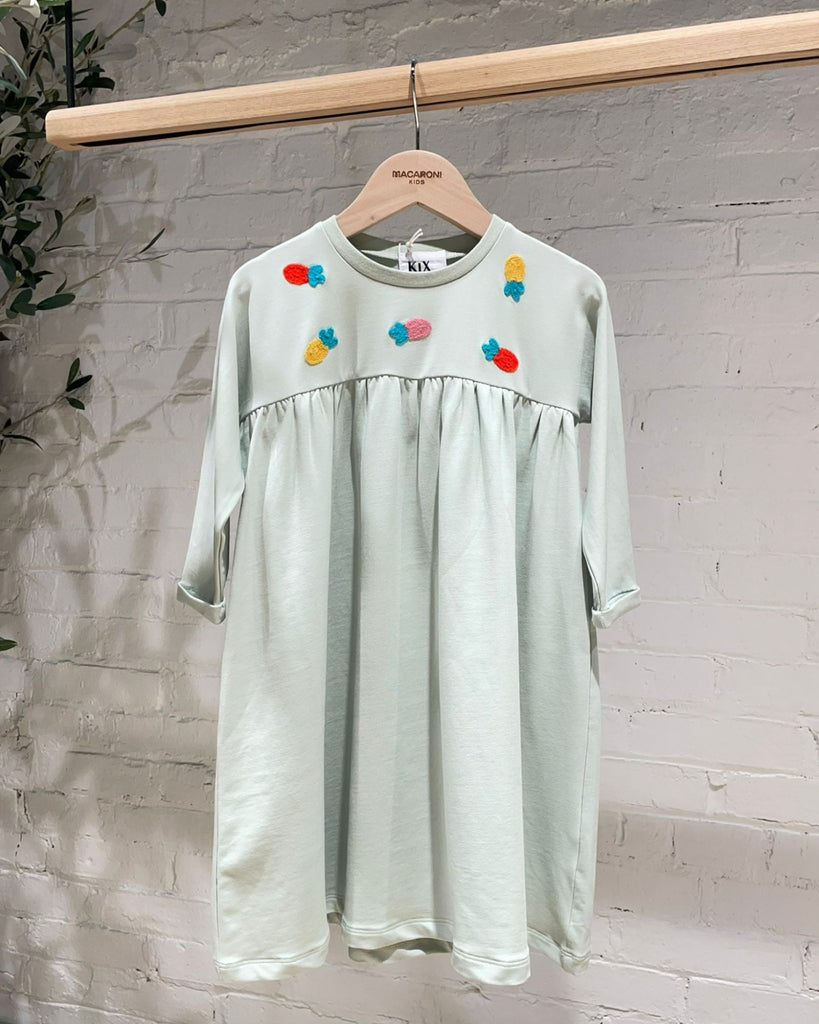 Kix Embroidered Pineapples Seafoam Dress