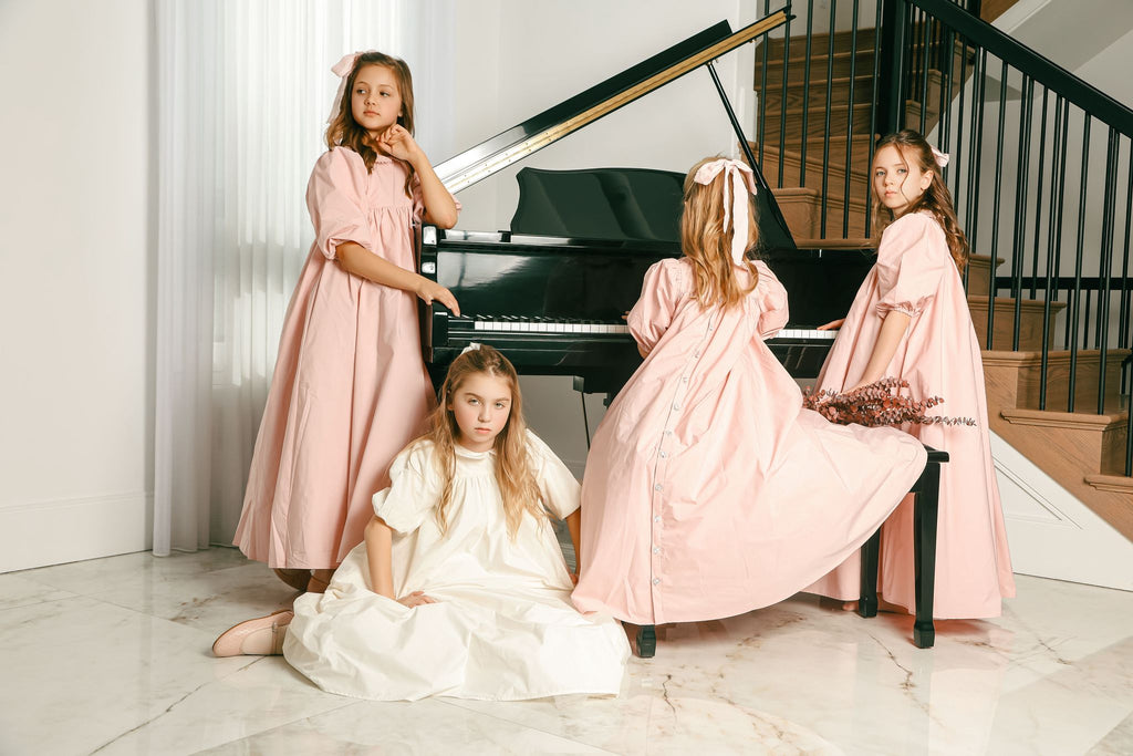 Little Tempest 3/4 Sleeve Taffeta Peter Pan Icy Pink Gown