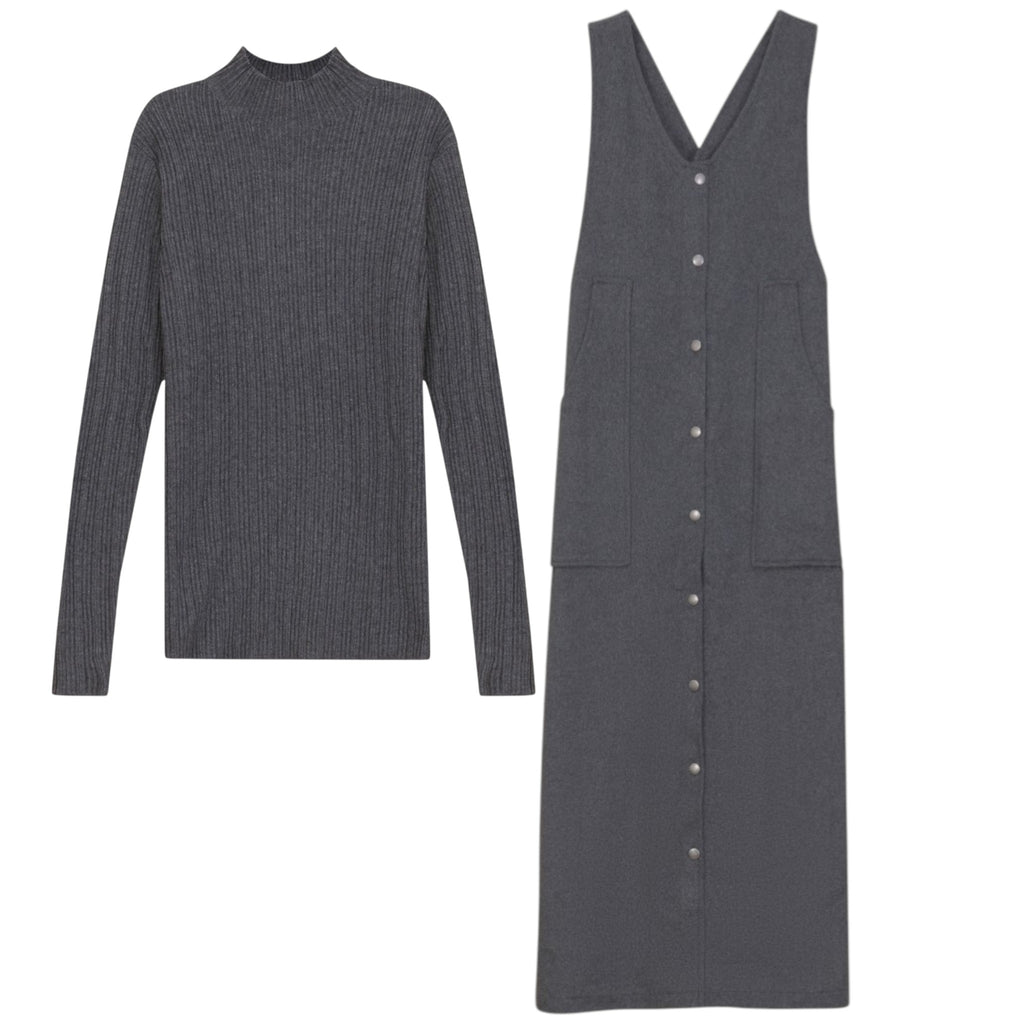 Gem Wool Button Down Grey Jumper and Turtleneck Set