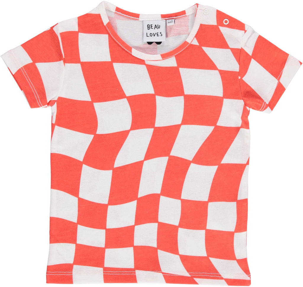 Beau Loves Red Orange Check Baby T-shirt - Macaroni Kids