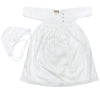 Carmina White Knit/Linen Dress with Lace Trim and Buttons with Matching Bonnet - Macaroni Kids