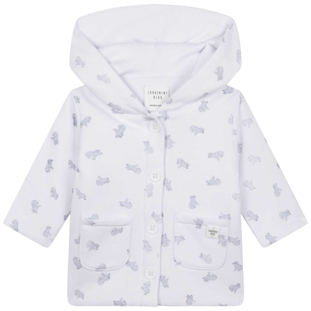 Carrement Beau Baby Boy Cotton Hooded Jacket W/ Allover Bear Print - Macaroni Kids