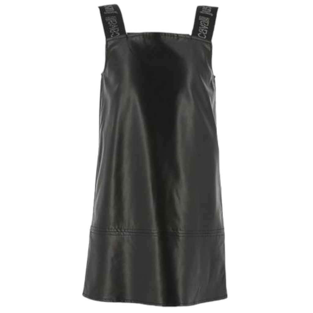 Just Cavalli Sleeveless Black Faux Leather Jumper with Logo Detail - Macaroni Kids