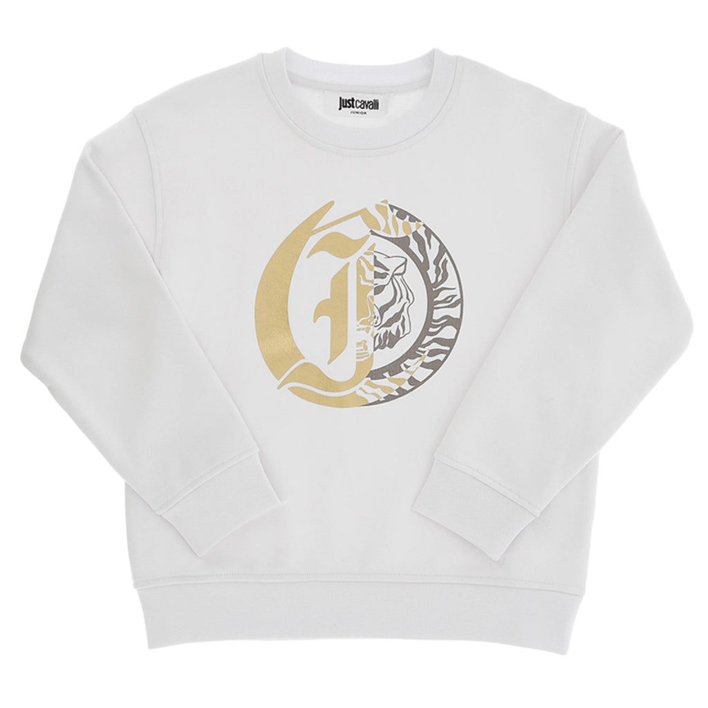 Just Cavalli White Sweatshirt W Printed Logo - Macaroni Kids