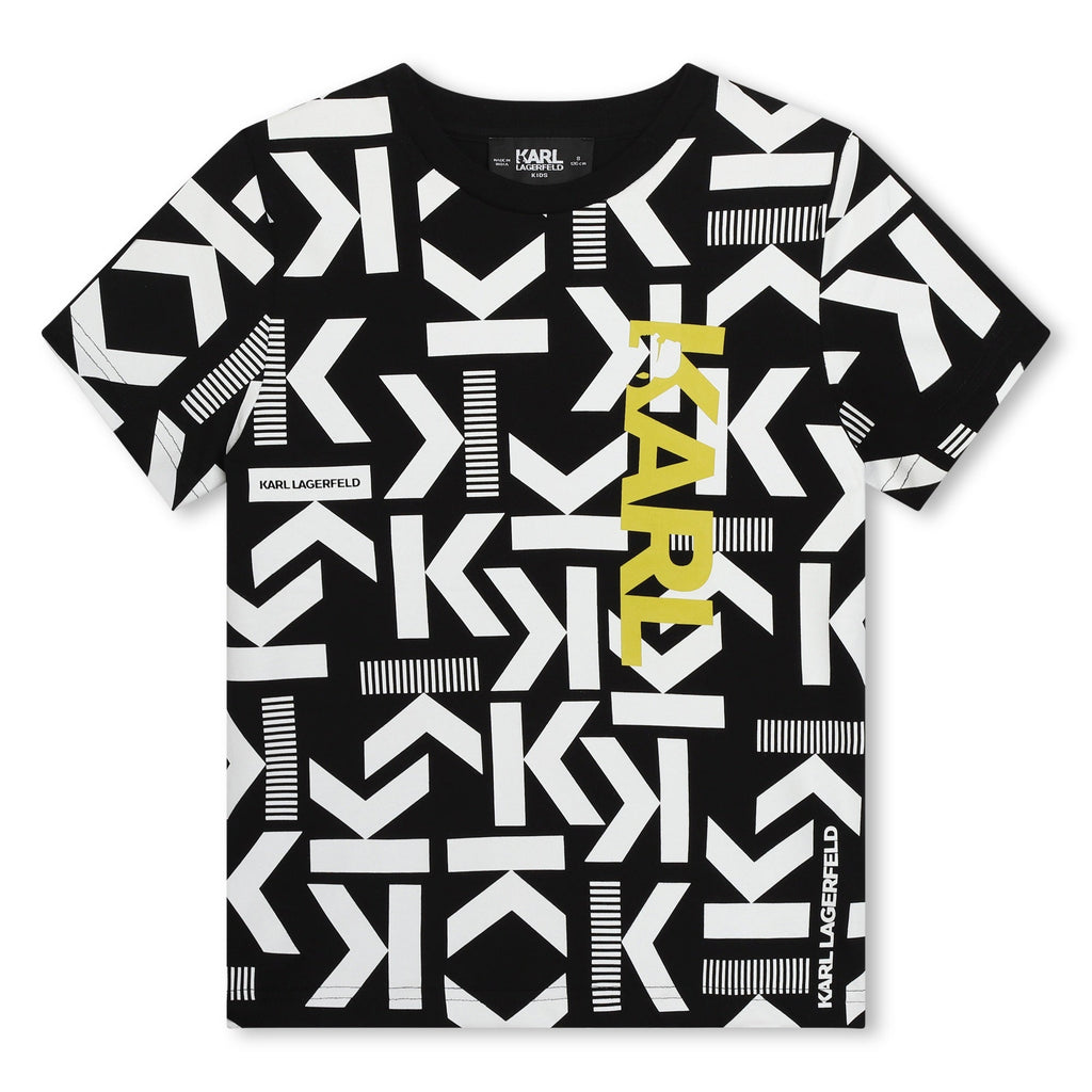 Karl Lagerfeld Black and White Boys Short sleeve Tee With logo - Macaroni Kids