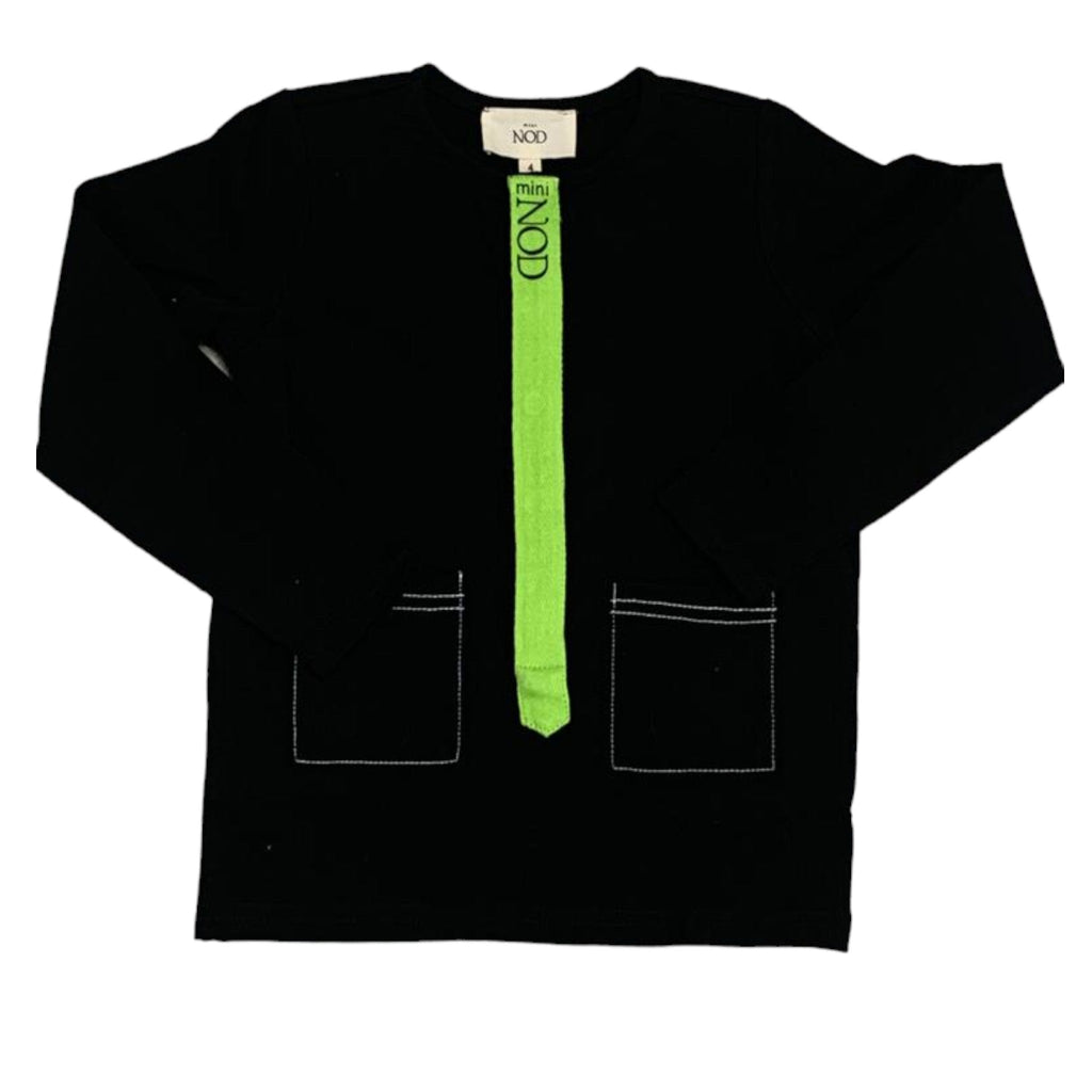 Mini Nod Ribbon Boy'S Top Long Sleeve Black/Green - Macaroni Kids