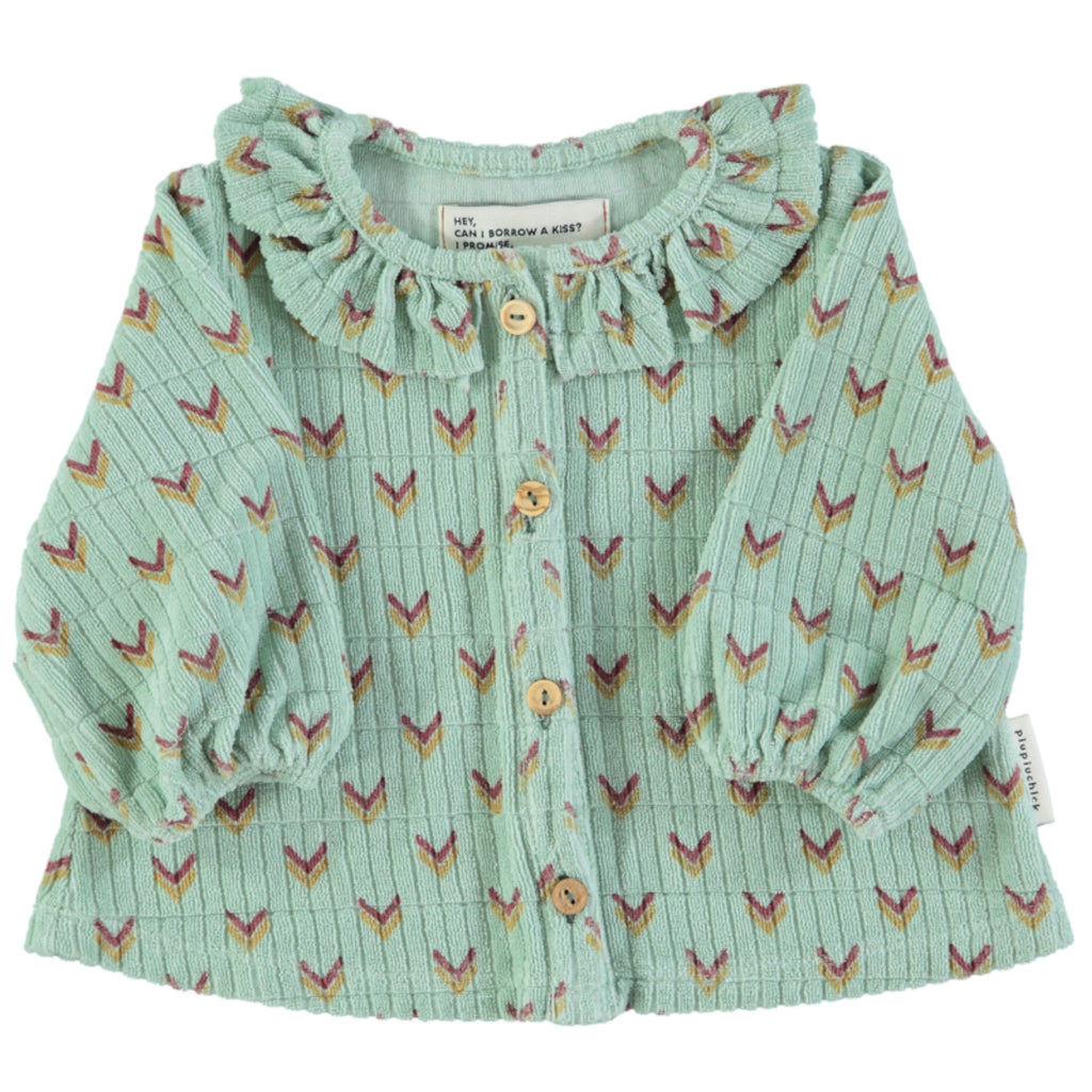 Piupiuchick Baby Terry Cotton Blouse - Green with Multicolor Arrows - Macaroni Kids