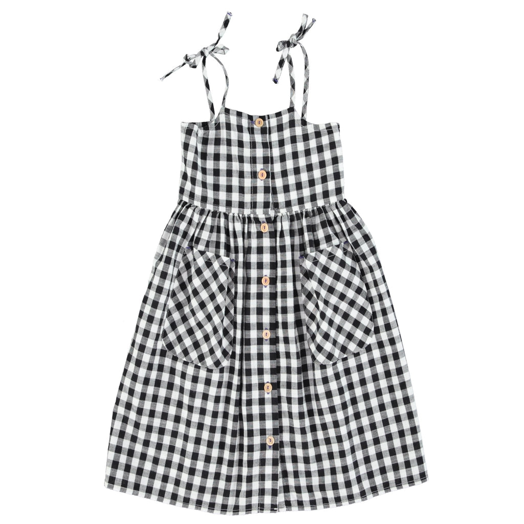 Piupiuchick Black & White Checkered Long Dress - Macaroni Kids