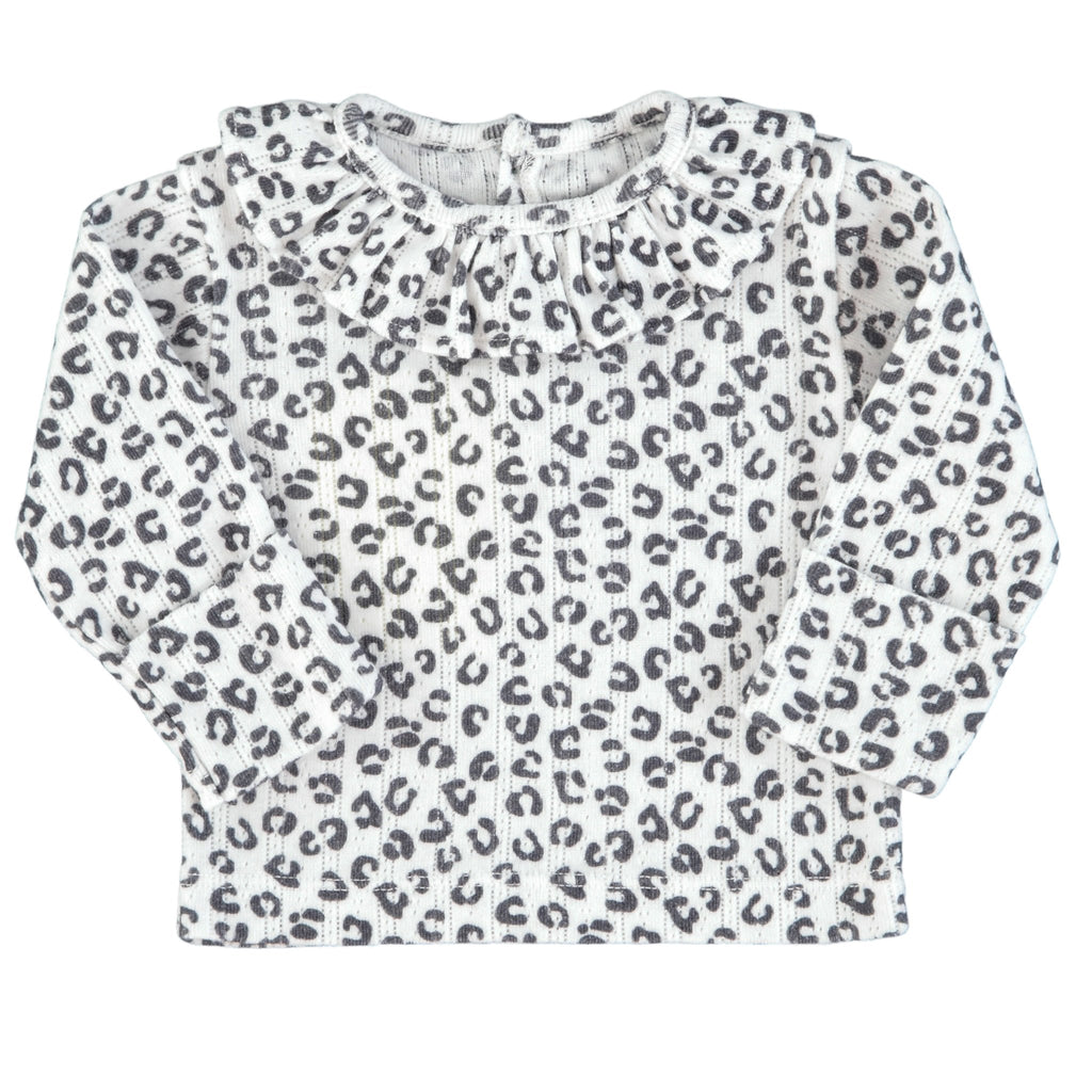 Piupiuchick Newborn collar shirt - Ecru Animal Print - Macaroni Kids