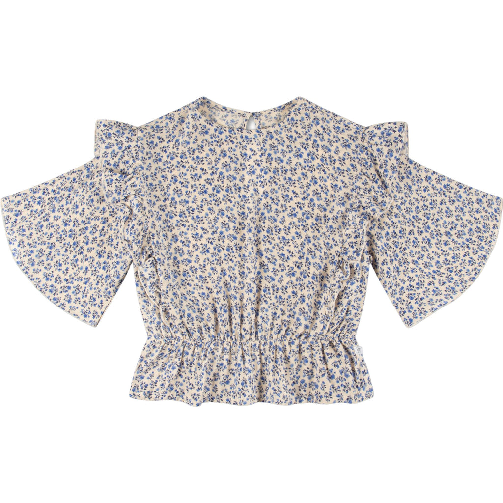 Repose Ams Delfst blue flower L/S ruffle top - Macaroni Kids