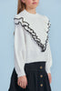 Steph Cream and Black Tipped Ruffle Cosy Knit Sweater - Macaroni Kids