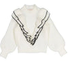 Steph Cream and Black Tipped Ruffle Cosy Knit Sweater - Macaroni Kids