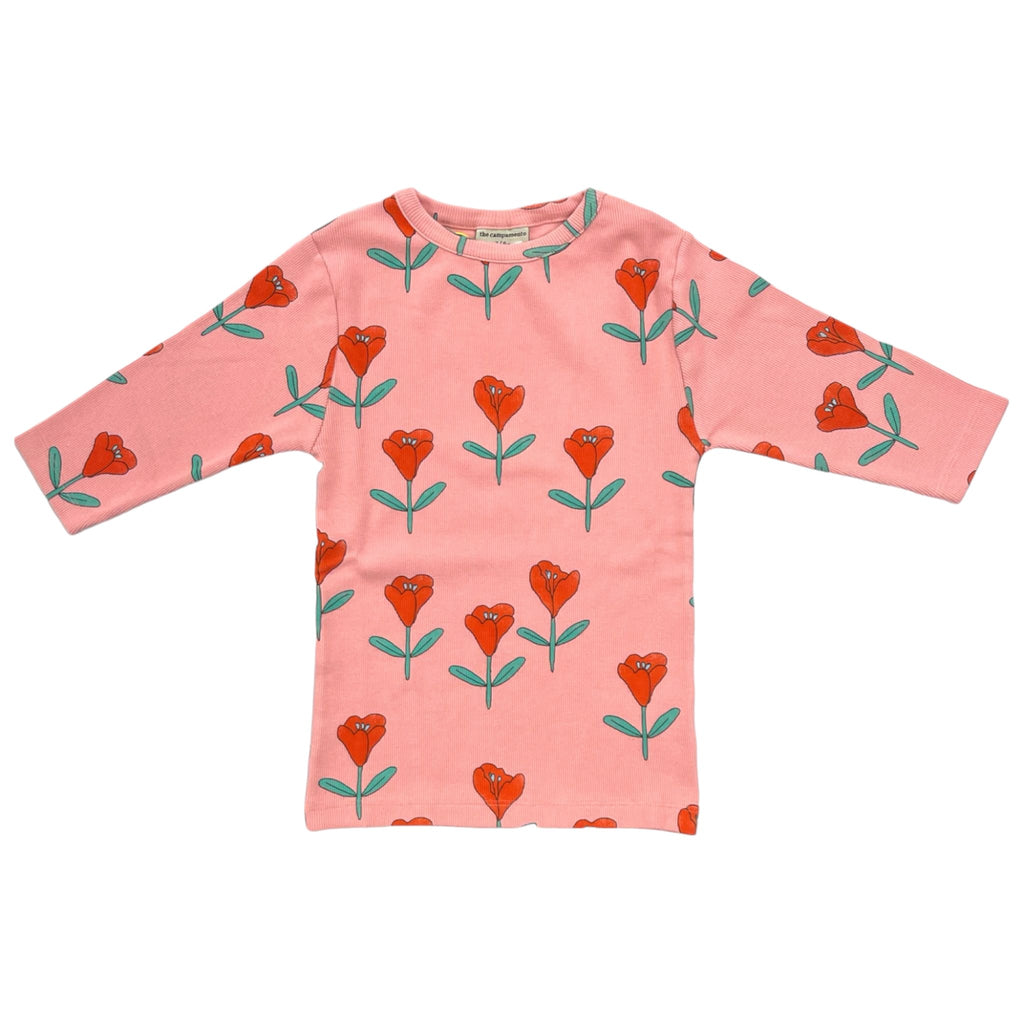 The Campamento Pink Tulips 3/4 Sleeve Allover Kids Rib Tshirt - Macaroni Kids