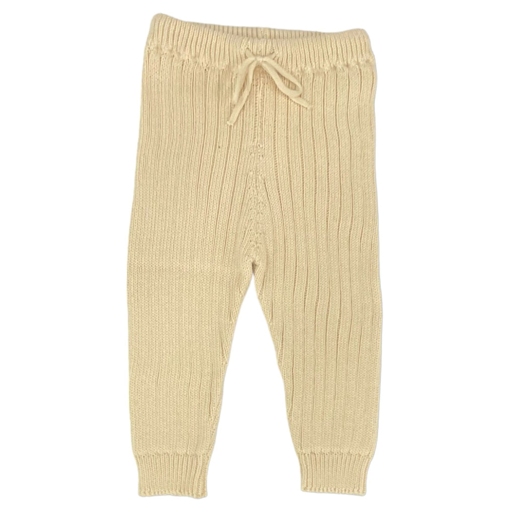 Tocoto Vintage Off White Cotton knit ribbed leggings - Macaroni Kids