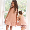 Retrokid Hollis Denim Strap Ruffle Pink Dress