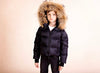 Denali Outerwear Child Classic Black Coat with fur and Keychain Detail