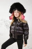 Ellabee Fashions Fur Accent Lining Black/Fuscia Bomber.