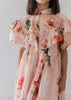 Petite Amalie Elbow Sleeve Peach Peony Collar Print Dress