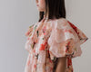 Petite Amalie Elbow Sleeve Peach Peony Collar Print Dress