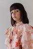 Petite Amalie Elbow Sleeve Peach Peony Collar Print Dress