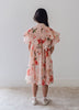 Petite Amalie Elbow Sleeve Peach Peony Collar Print Dress