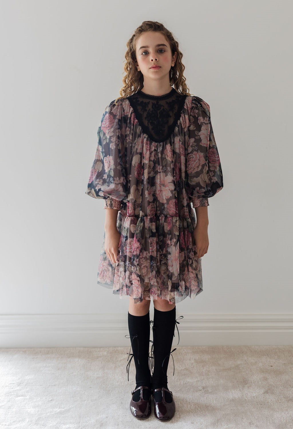 Petite Amalie Vintage Yoke Tulle Romantic Floral Print Smock Dress | Macaroni Kids Petite Amalie Vintage Yoke Tulle Romantic Floral Print Smock Dress | Macaroni Kids