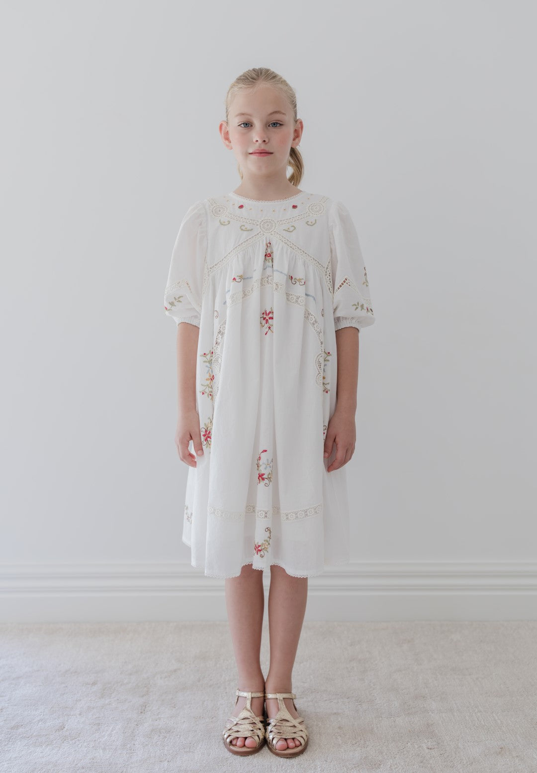 petite white dress with sleeves Petite Amalie Cross Stitch Elbow Sleeve White Dress