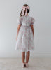 Petite Amalie Short Sleeve Organza Vintage Wallpaper Print Dress