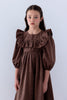 Petitte Amalie Ruffle Yoke Cord Chocolate Dress.