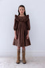 Petitte Amalie Ruffle Yoke Cord Chocolate Dress.