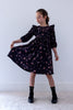 Petite Amalie Ruffle Yoke Cord Black Ditsy Dress