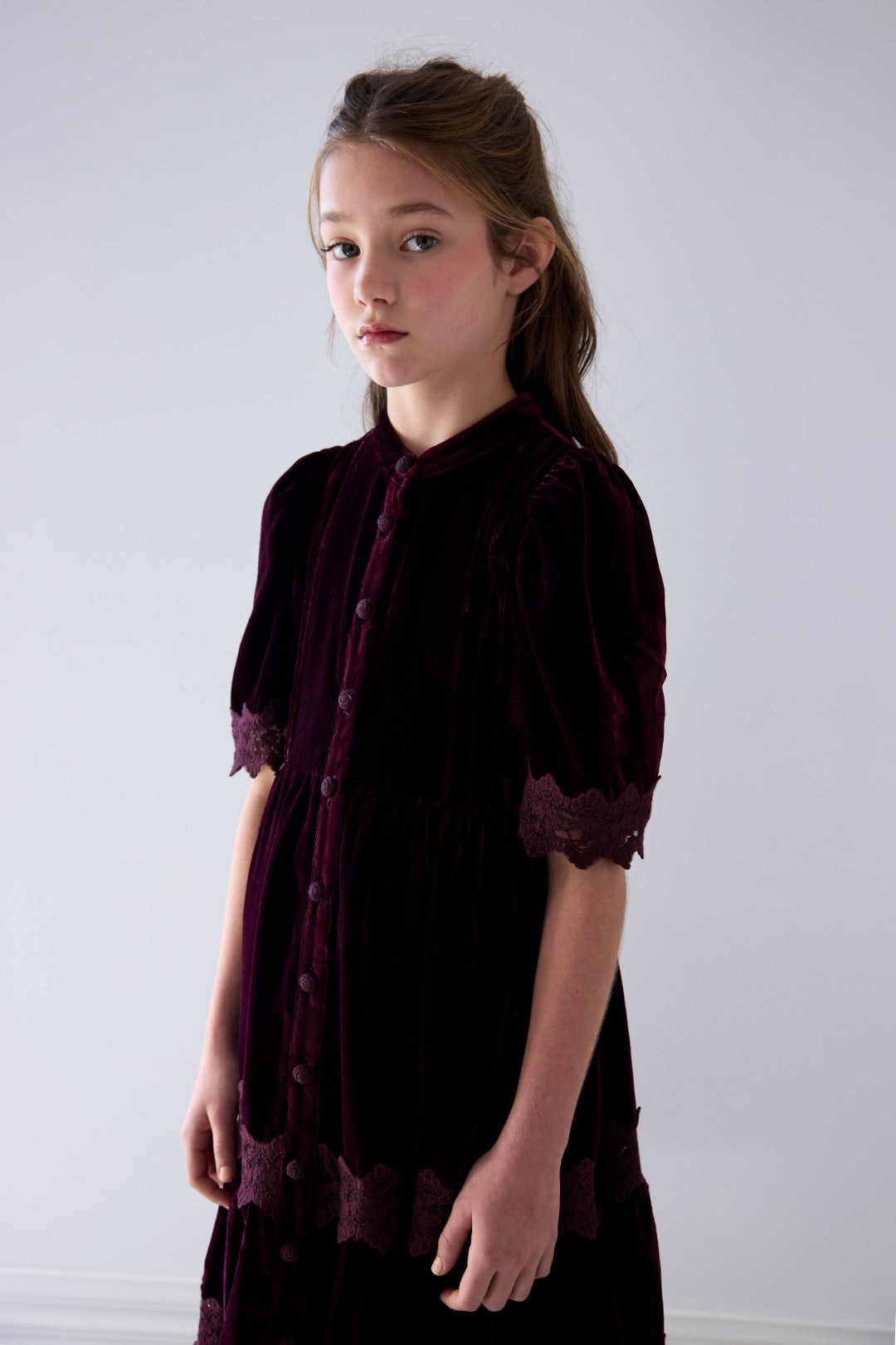 Petite Amalie Lace Velvet Dark Cherry Midi Dress