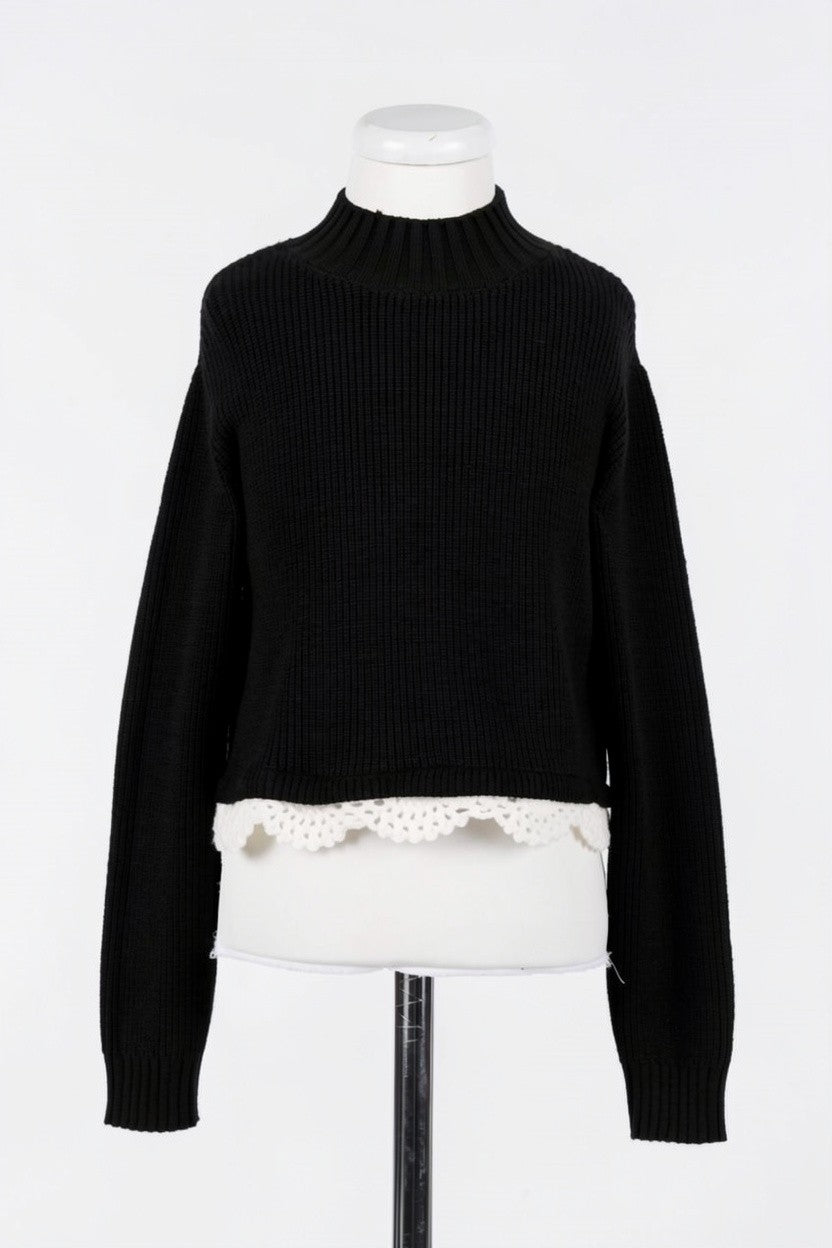 Twinset Knit Black Turtleneck with White Trimming | Macaroni Kids