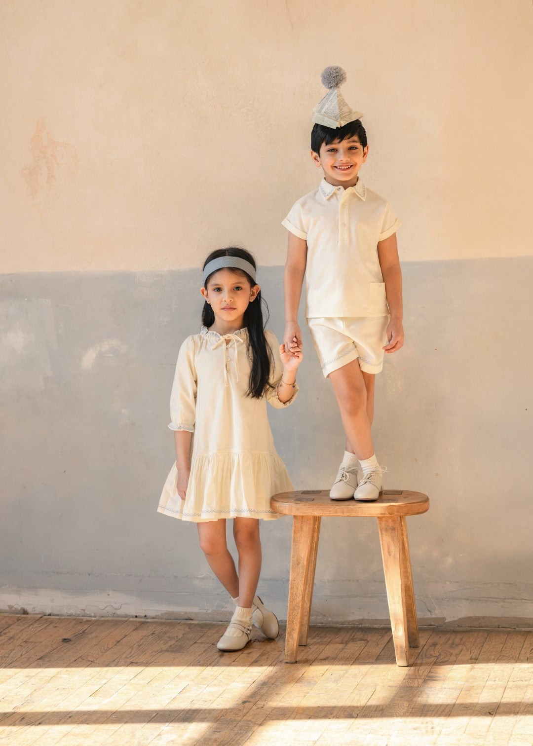 Little Tempest Girls Ramie 3/4 Sleeves Cream Dress 3Y / Cream