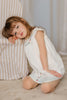 Mini P Crossed Stitched Embroidedred Linen White Dress