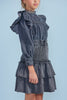Steph Chambray Black Shirred Tiered Skirt
