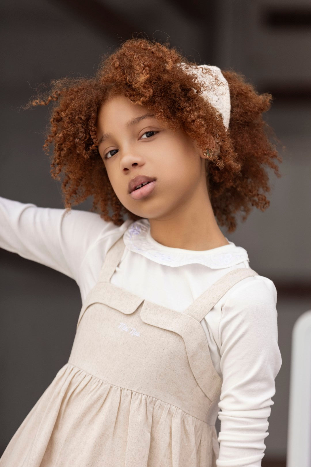 Mini Nod Short Pinafore Oatmeal Dress | Macaroni Kids