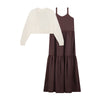 NdotM Knit Cropped Ivory Sweater and Brown Slip Dress Maxi Set
