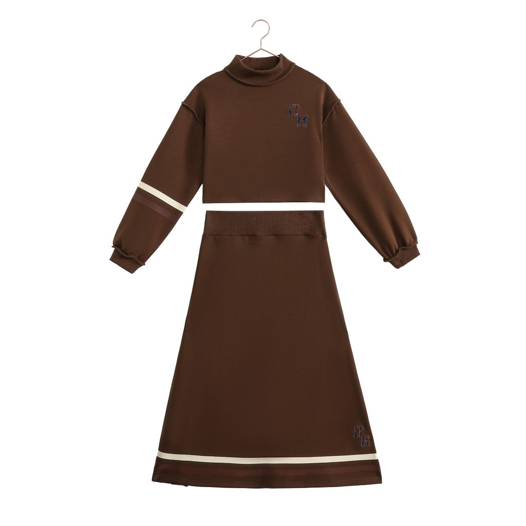 Retrokid Arden Scuba Crop Top & Skirt Chetnut Set.