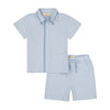 Retrokid Soft Blue Collar Shirt with Trim + Short Set