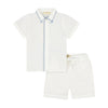 Retrokid White/ Blue Collar Shirt with Trim + Short Set