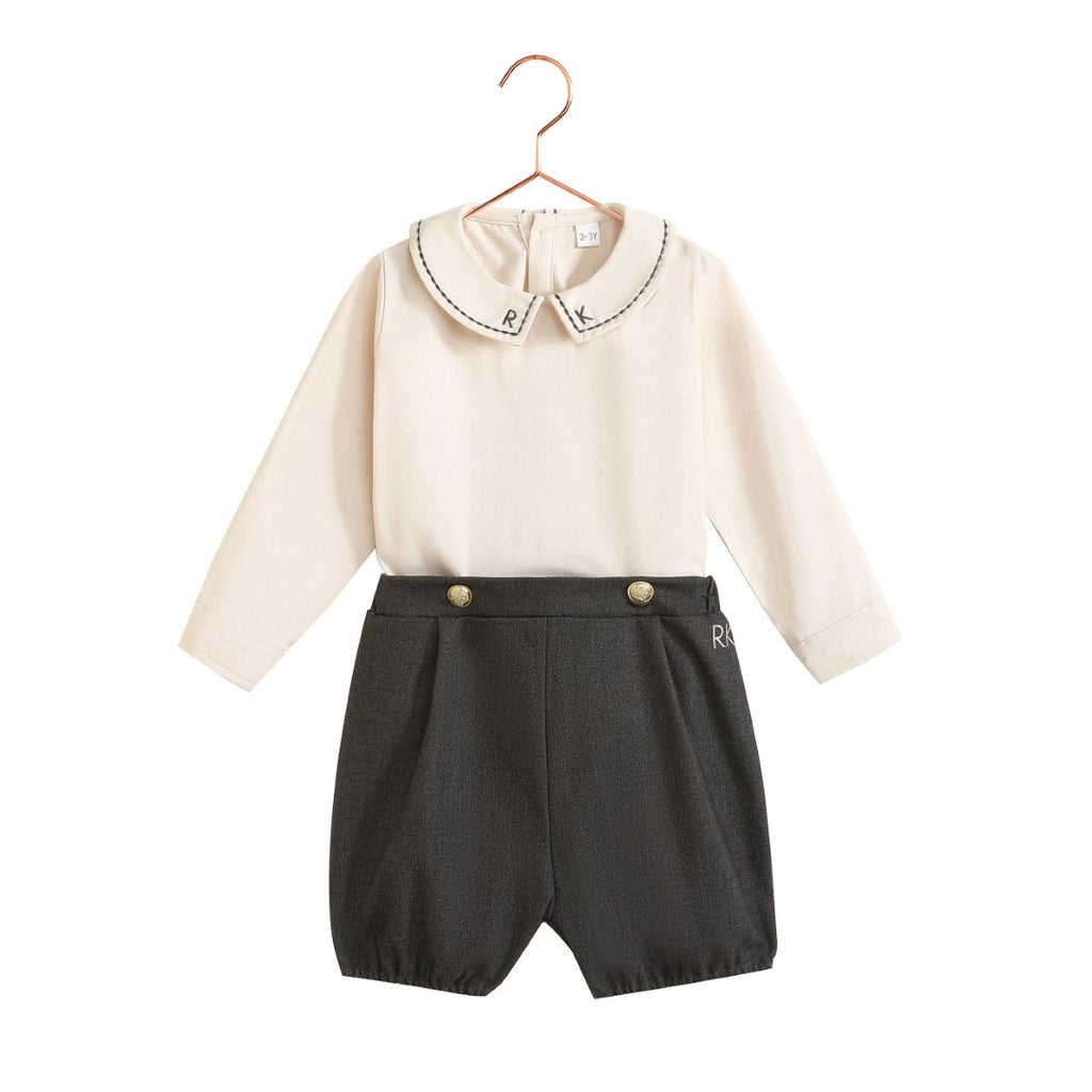Retrokid Arthur Baby Boy Button Up Gray/ Cream Set.