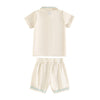 Retrokid Bennet Boys Collar Shirt + Short Pants Cream/ Blue Set
