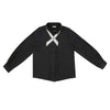 Coco Blanc Front Pleat Cream Crisscross Collar Black Blouse *PREORDER*