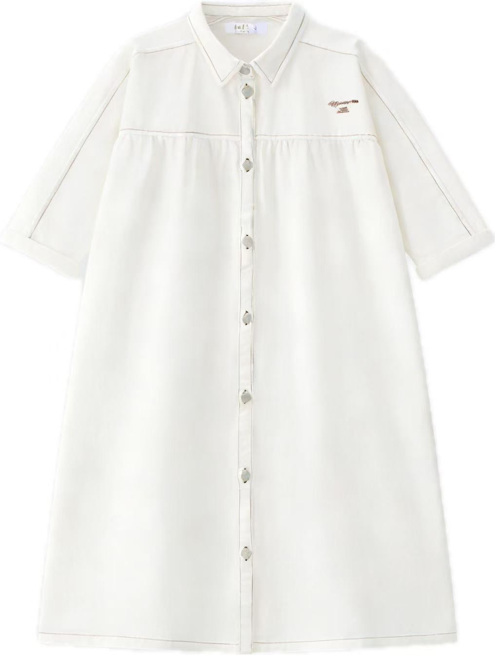Coco Blanc 3/4 Sleeve White Denim Dress | Macaroni Kids Coco Blanc 3/4 Sleeve White Denim Dress | Macaroni Kids